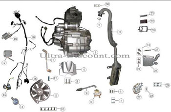 vue-eclatee-moteur-250 vergaser 30 mm fur atv quad 200 ccm