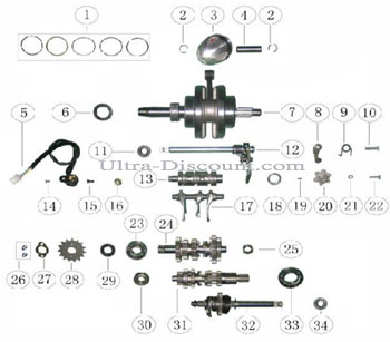 vue-milieu-moteur-250 kolben-set fur quad spy racing 250cc f1